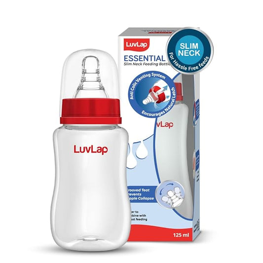 LuvLap Anti-Colic Slim & Regular Neck Essential Baby Feeding Bottle – 125ml, White, BPA-Free, for Newborns to Toddlers up to 3 Years