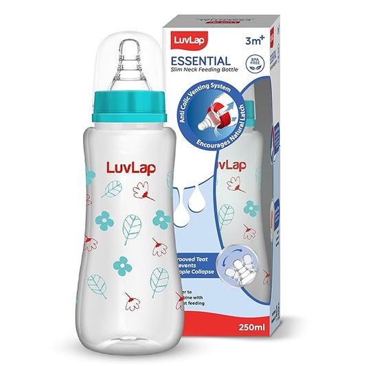 LuvLap Anti-Colic Slim/Regular Neck Baby Feeding Bottle – 250ml, Green, Wild Flowers, BPA-Free, for Newborns & Toddlers (3m+)
