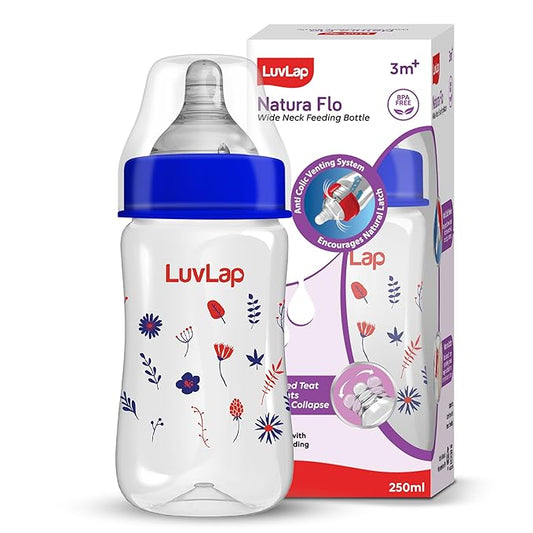 LuvLap Anti-Colic Wide Neck Natura Flo Feeding Bottle – 250ml, Floral, BPA-Free, for Newborns & Toddlers up to 3 Years