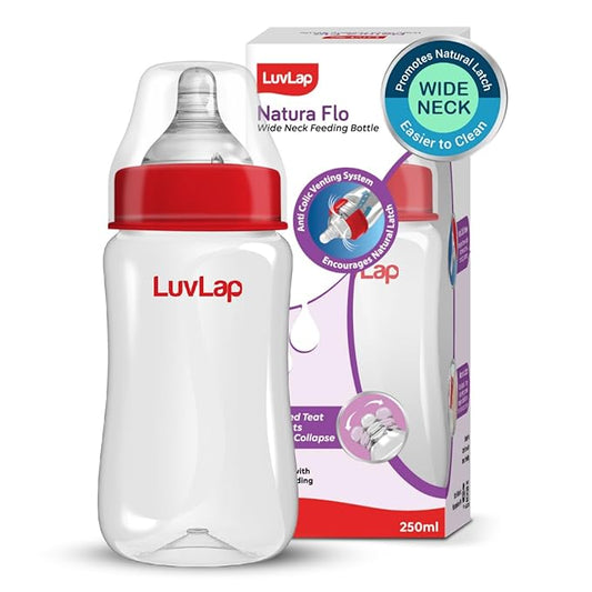 LuvLap Anti-Colic Wide Neck Natura Flo Feeding Bottle – 250ml, BPA-Free, for Newborns & Toddlers up to 3 Years