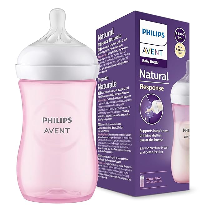 Philips Avent Natural Feeding Bottle 1+ 260ml – SCY903/11 – Pink, BPA-Free, Anti-Colic
