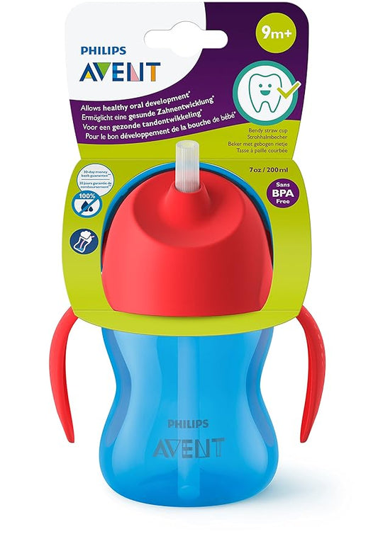Philips Avent Bent Straw Cup – Anti-Leak Valve, Easy to Clean, BPA-Free & Compatible with Avent Bottles for Healthy Oral Development