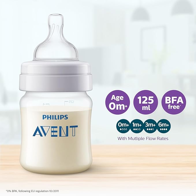 Philips Avent Anti-Colic Feeding Bottle 125ml – SCY100/10 | BPA-Free, Easy Clean