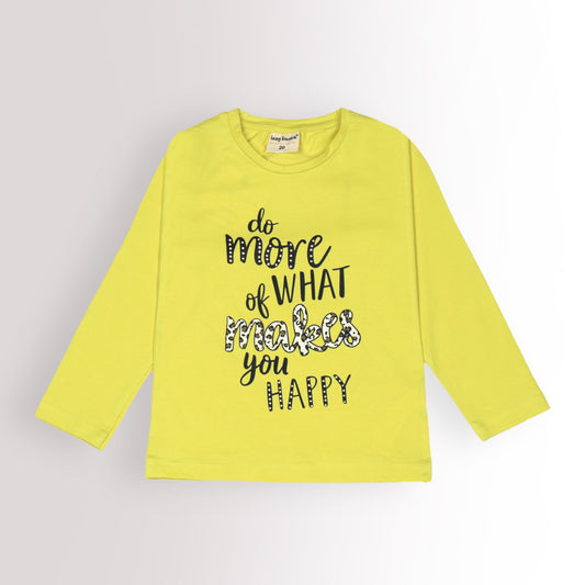 Ollypop Happy Vibes Girls’ T-Shirt – Yellow Full Sleeve, Positive Quote Placement Print