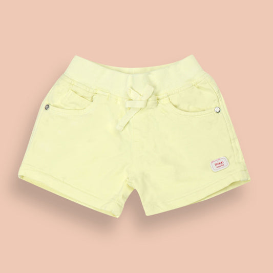 Mikkie House Girls Yellow Cotton Solid Shorts with Pockets