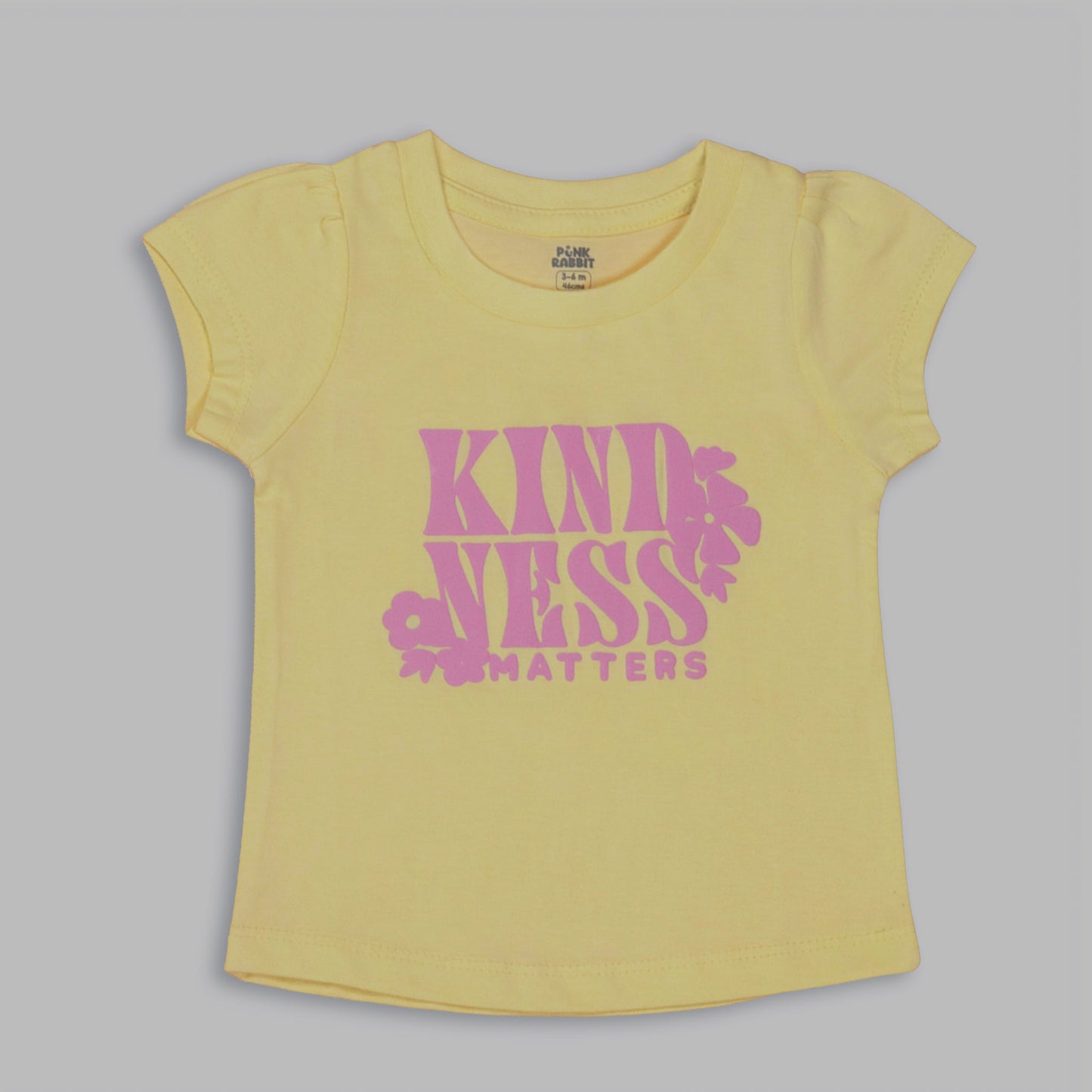 Pink Rabbit Girls Yellow Cotton Printed Cap Sleeve T-shirt