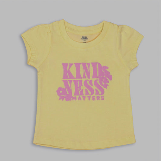 Pink Rabbit Girls Yellow Cotton Printed Cap Sleeve T-shirt