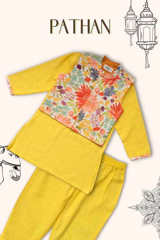 Boys' Pathani Kurta, Pant & Jacket – 3-Piece Ethnic Set for Festive & Traditional Wear