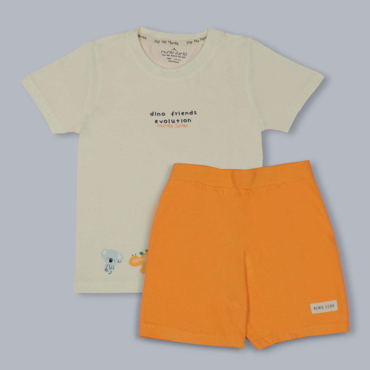 Mumbl Jumbl Girls’ Soft Cotton T-shirt & Shorts Set With Dinosaur Print - Yellow