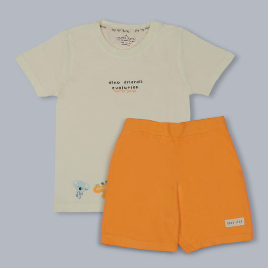 Mumbl Jumbl Girls’ Soft Cotton T-shirt & Shorts Set With Dinosaur Print - Yellow