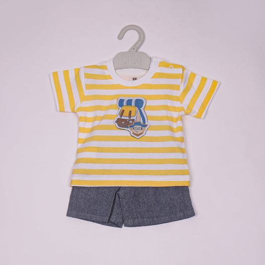 Toffyhouse Boys’ Cotton T-Shirt & Shorts Set Yellow HD Print  Elastic Waist Shorts