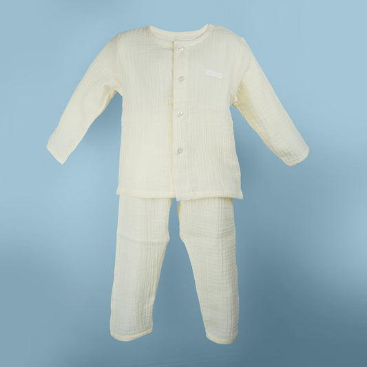Sunny Slumbers: Yellow Muslin Pyjama Set by Toffyhouse