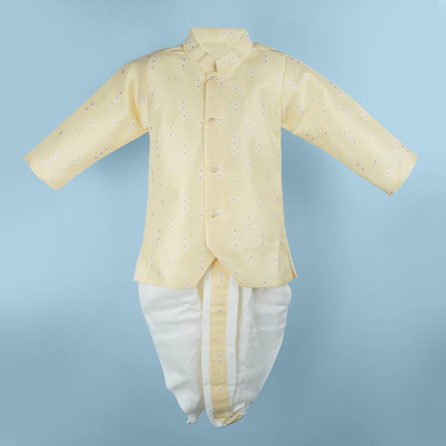 Archies Boys’ Cotton Dhoti Kurta Set – Yellow Embroidery Design