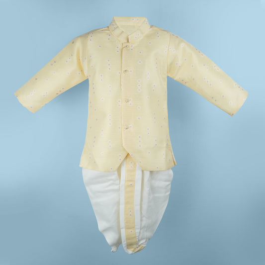 Archies Boys’ Cotton Dhoti Kurta Set – Yellow Embroidery Design