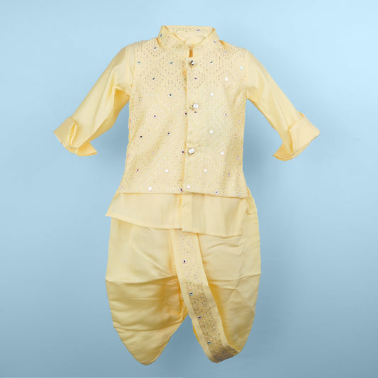Aagam Cotton Blend Kurta & Dhoti Set – Yellow