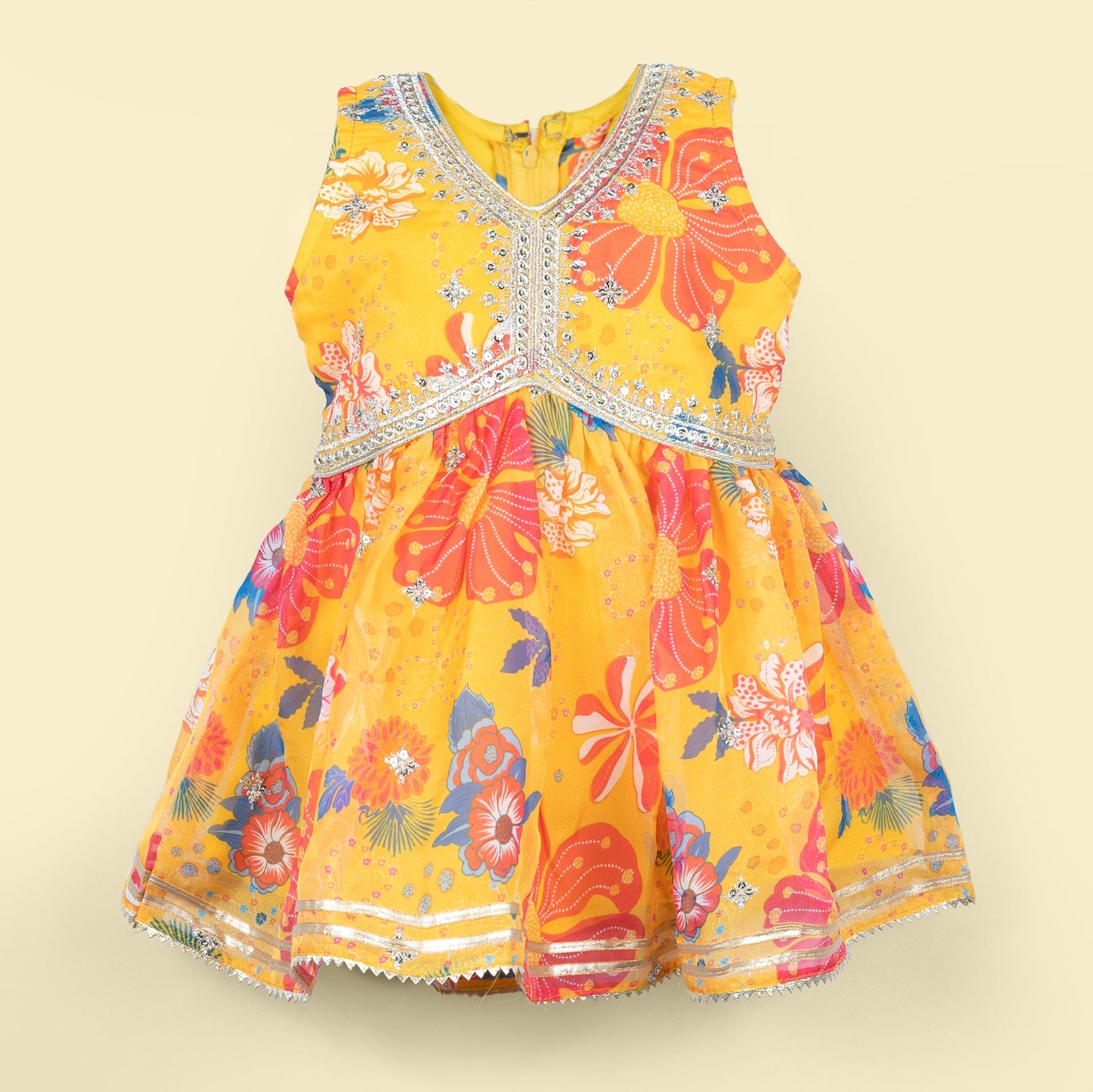 Festival Sunshine: Sparkle Yellow V-Neck Kurti & Churidar Set for Little Fashion Stars