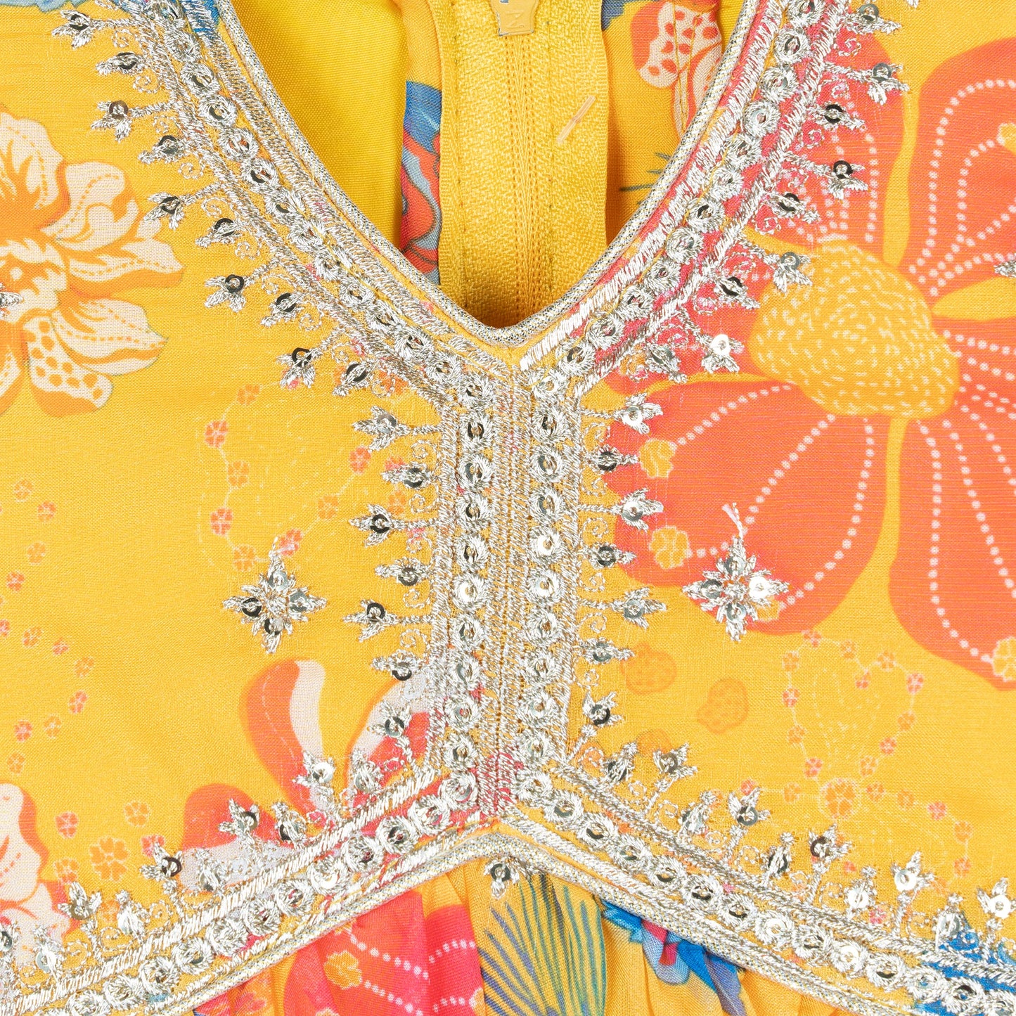 Festival Sunshine: Sparkle Yellow V-Neck Kurti & Churidar Set for Little Fashion Stars
