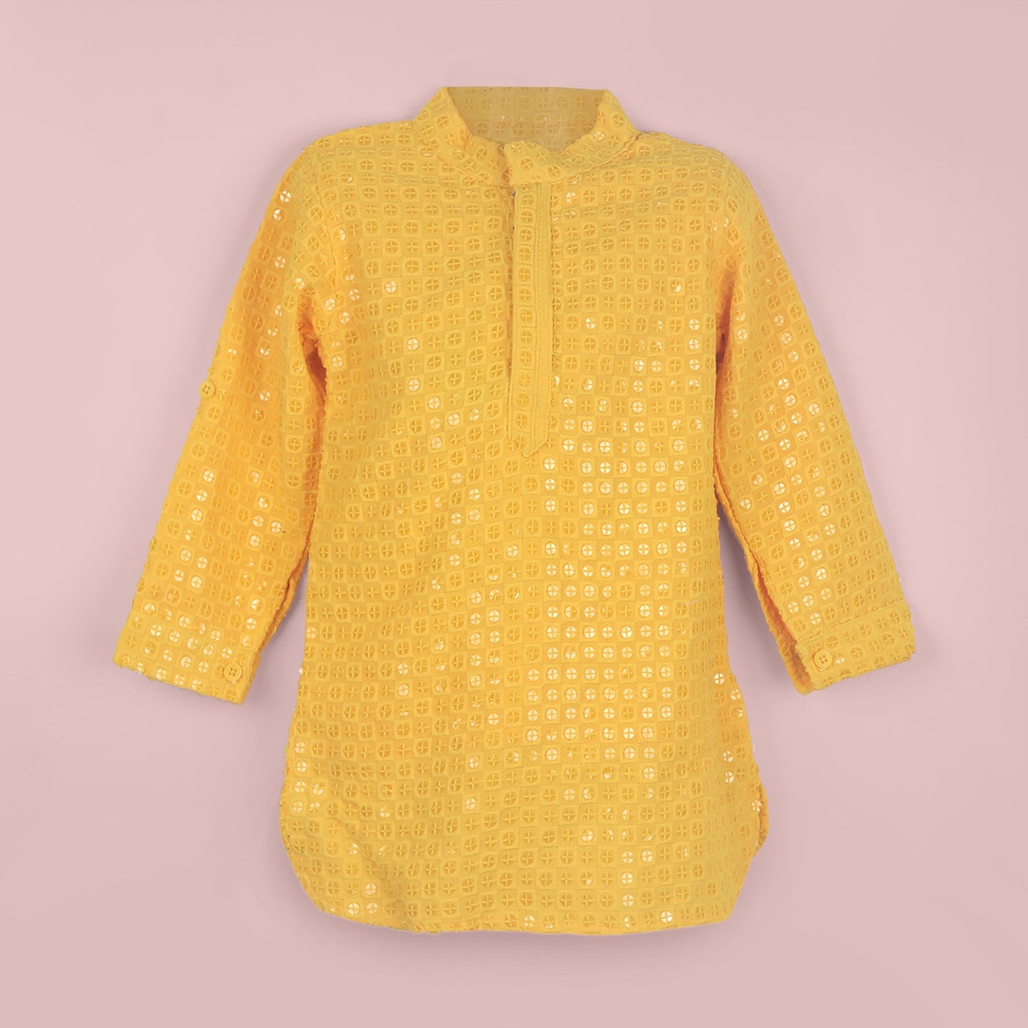 Bright & Festive – Boys’ Yellow Kurta Pyjama with Sequins Work
