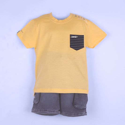 Kidzello Boys’ Stylish Summer Look – Yellow Tee & Shorts