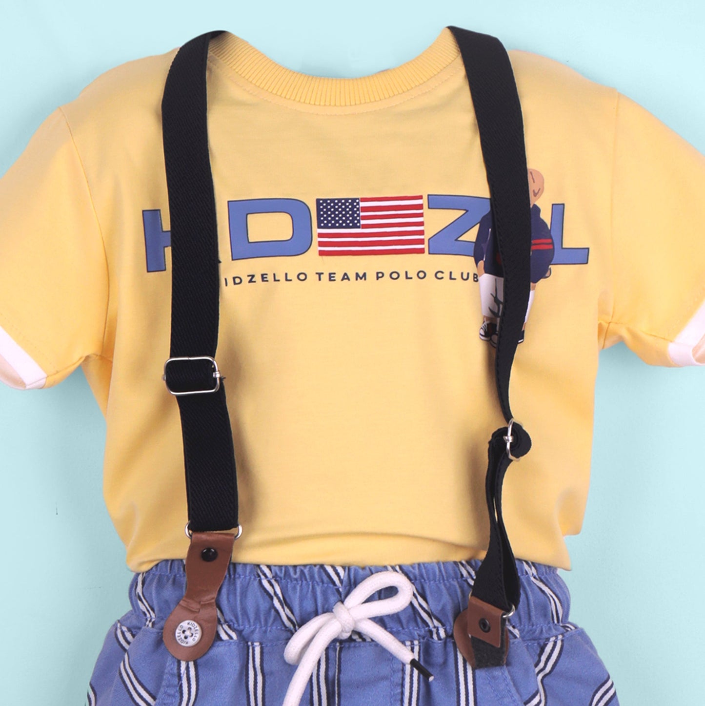 Smart Party Look – Boys’ Yellow Cotton Tee with Shorts & Braces
