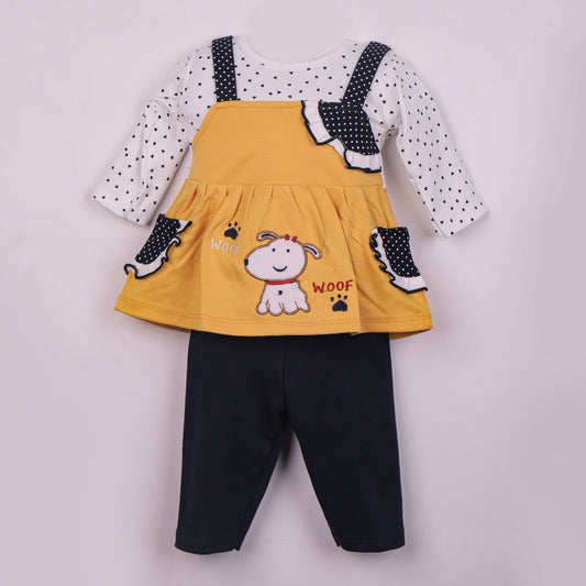 Playful Paws Yellow Frock and Cotton Leggings Set – Piu Soft & Stylish Combo