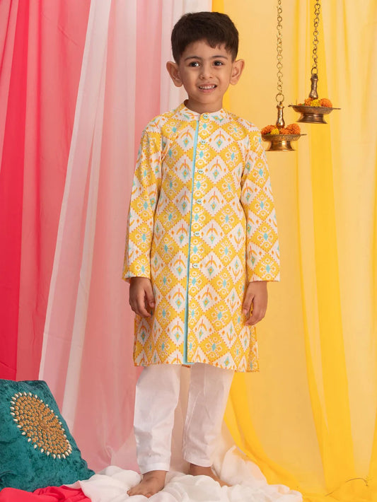 Festival Fun: VASTRAMAY Lightweight Yellow Kurta Pyjama Set for Stylish Kids