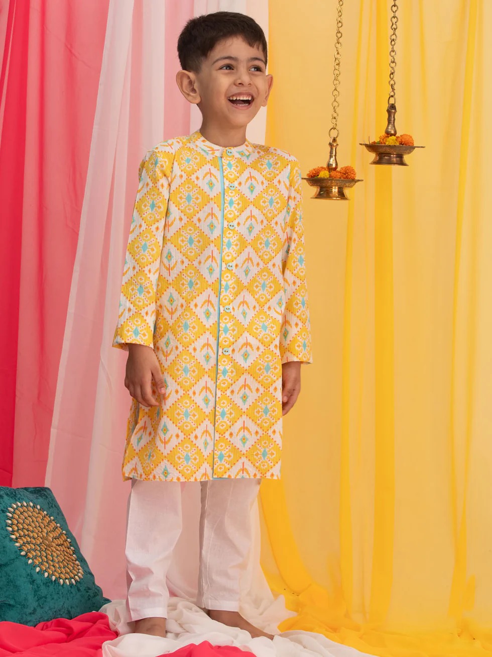 Festival Fun: VASTRAMAY Lightweight Yellow Kurta Pyjama Set for Stylish Kids