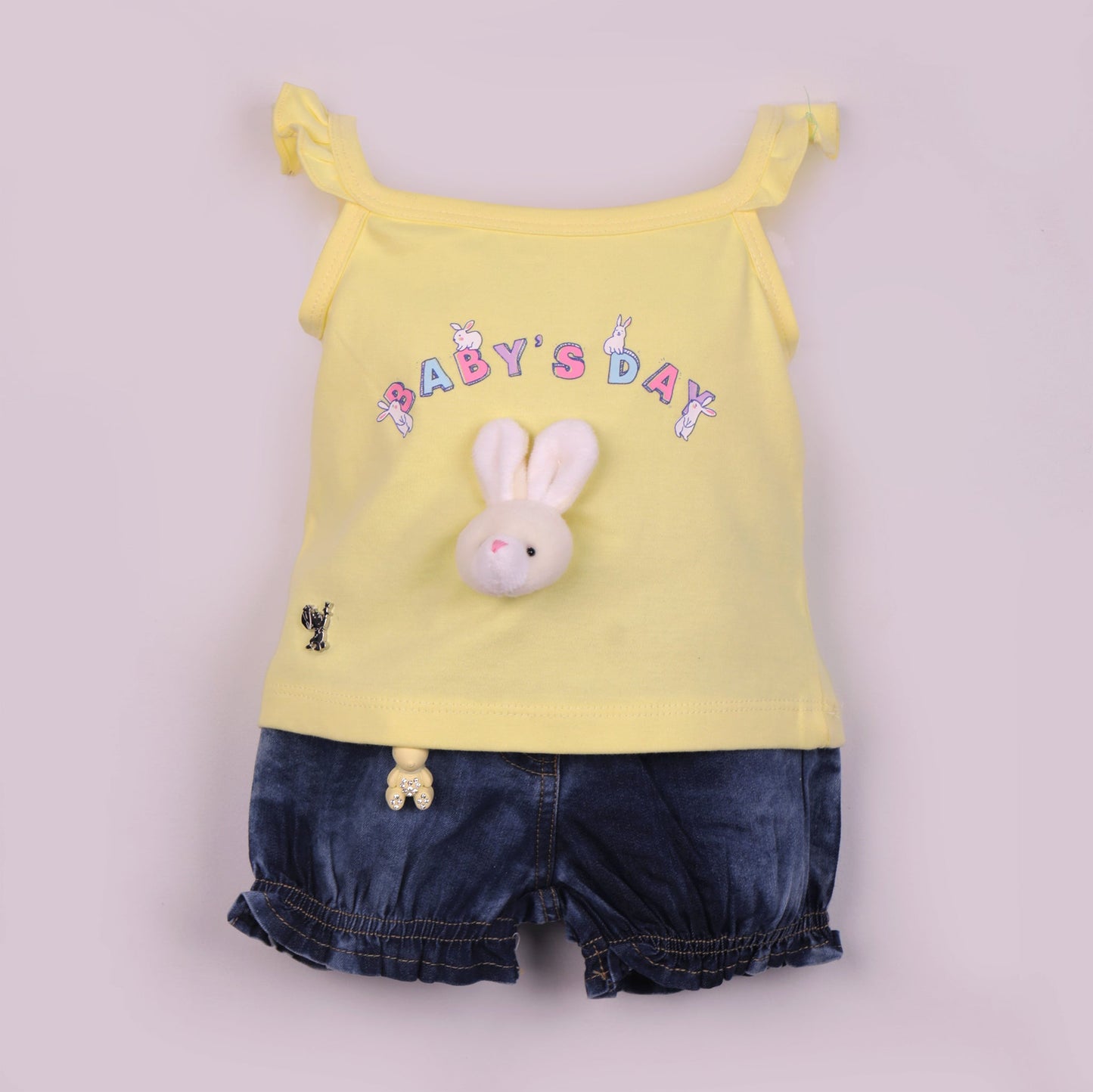 Cute & Comfy Yellow Cotton Top with Elasticated Denim Shorts – Baby’s Day