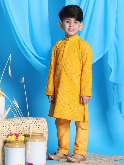 Celebration Spark – Boys’ Yellow Kurta Pyjama by Vastramay