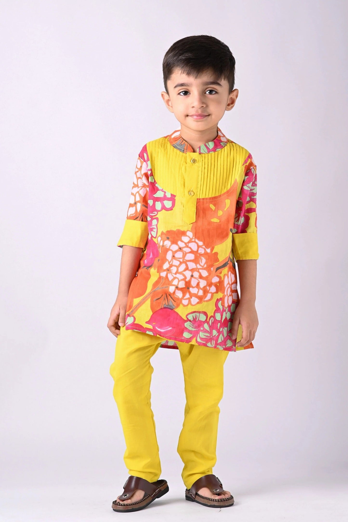 Festival Fun Yellow Cotton Dhoti Kurta Set for Boys – Elastic Waist Pants