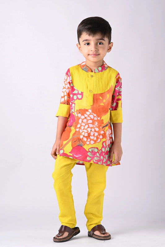 Festival Fun Yellow Cotton Dhoti Kurta Set for Boys – Elastic Waist Pants