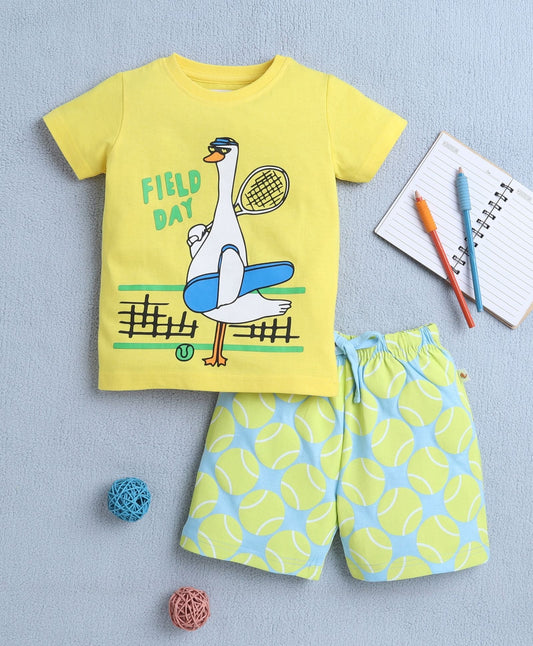 Bumzee girls’ summer set: comfy half-sleeve tee and drawstring shorts with playful print!