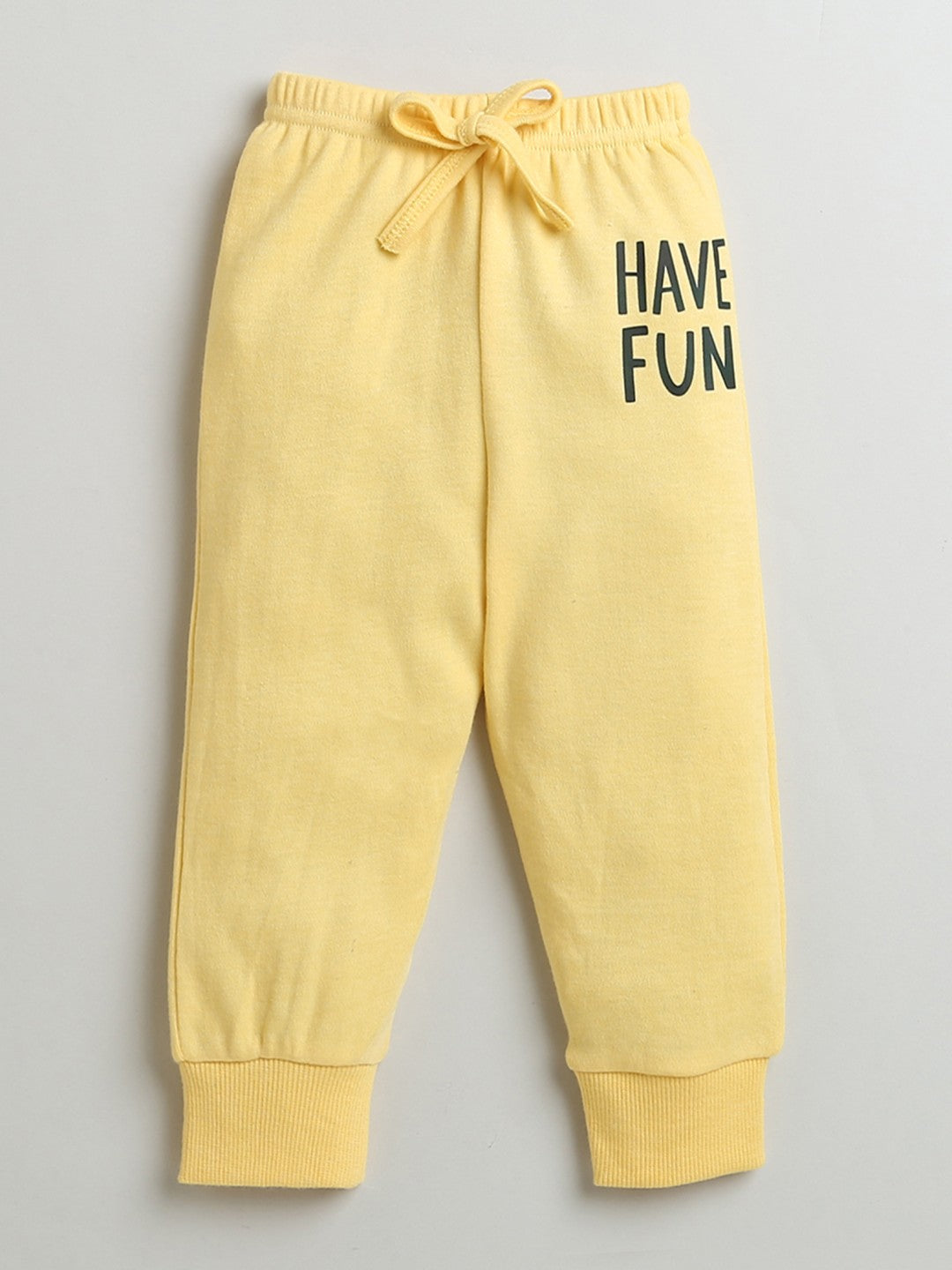 Have fun all day in Bumzee’s yellow sweatshirt & joggers—snap buttons and drawstring fit!