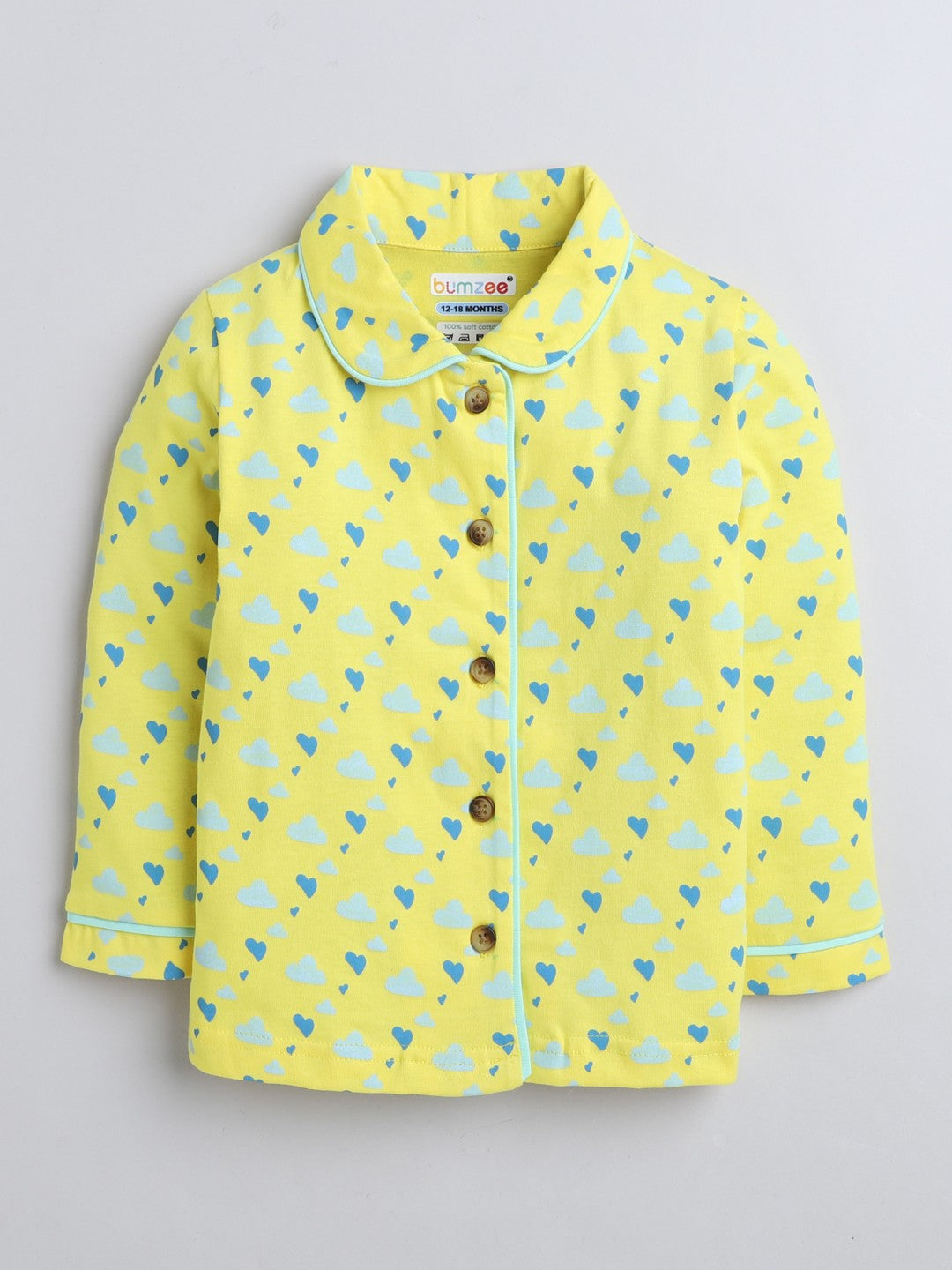 Slip into style and comfort with Bumzee’s yellow all-over print shirt & pyjama combo!