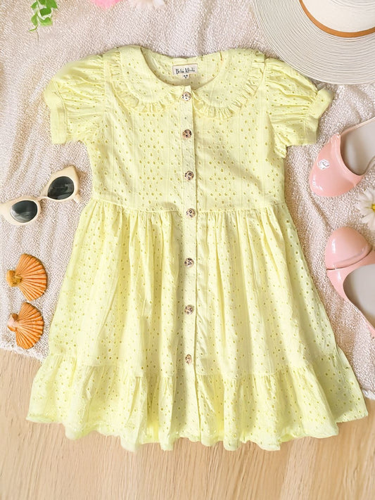 Bella Moda's Chic Choice: Front-Button Yellow Party Frock