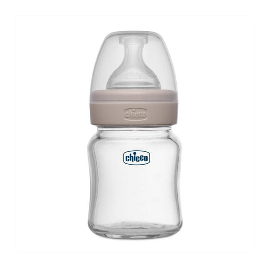 Chicco Well-Being Glass Baby Bottle 120ml – Slow Flow Nipple, Anti-Colic Feature (Neutral)