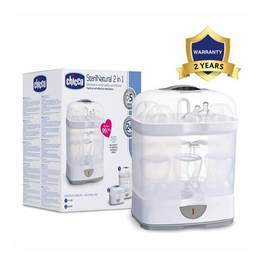 Chicco Steam Sterilizer 2-in-1 – 6-Bottle Capacity, Fast 5-Min Sterilization, Kills 99.9% Germs, Sterile for 24 Hours, Auto Off, Travel-Friendly