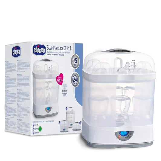 Chicco 3-in-1 Baby Bottle Sterilizer – Fits 6 Bottles & Accessories | Fast & Efficient Steam Sterilization