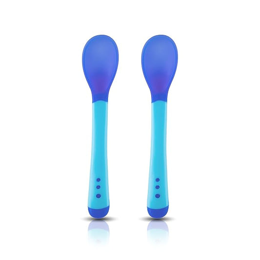 LuvLap Tiny Love Heat-Sensitive Baby Feeding Spoon Set – 2pcs, 13cm, Blue