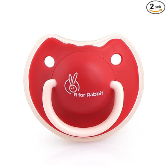 R for Rabbit Tusky Pacifier-M – Nibbler, Teether & Rattle for Babies – Red