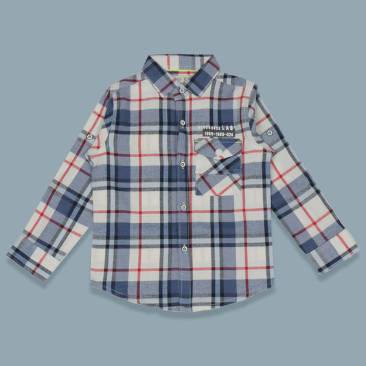 Jash Kids Boys Blue Checked Full Sleeve Cotton Shirt
