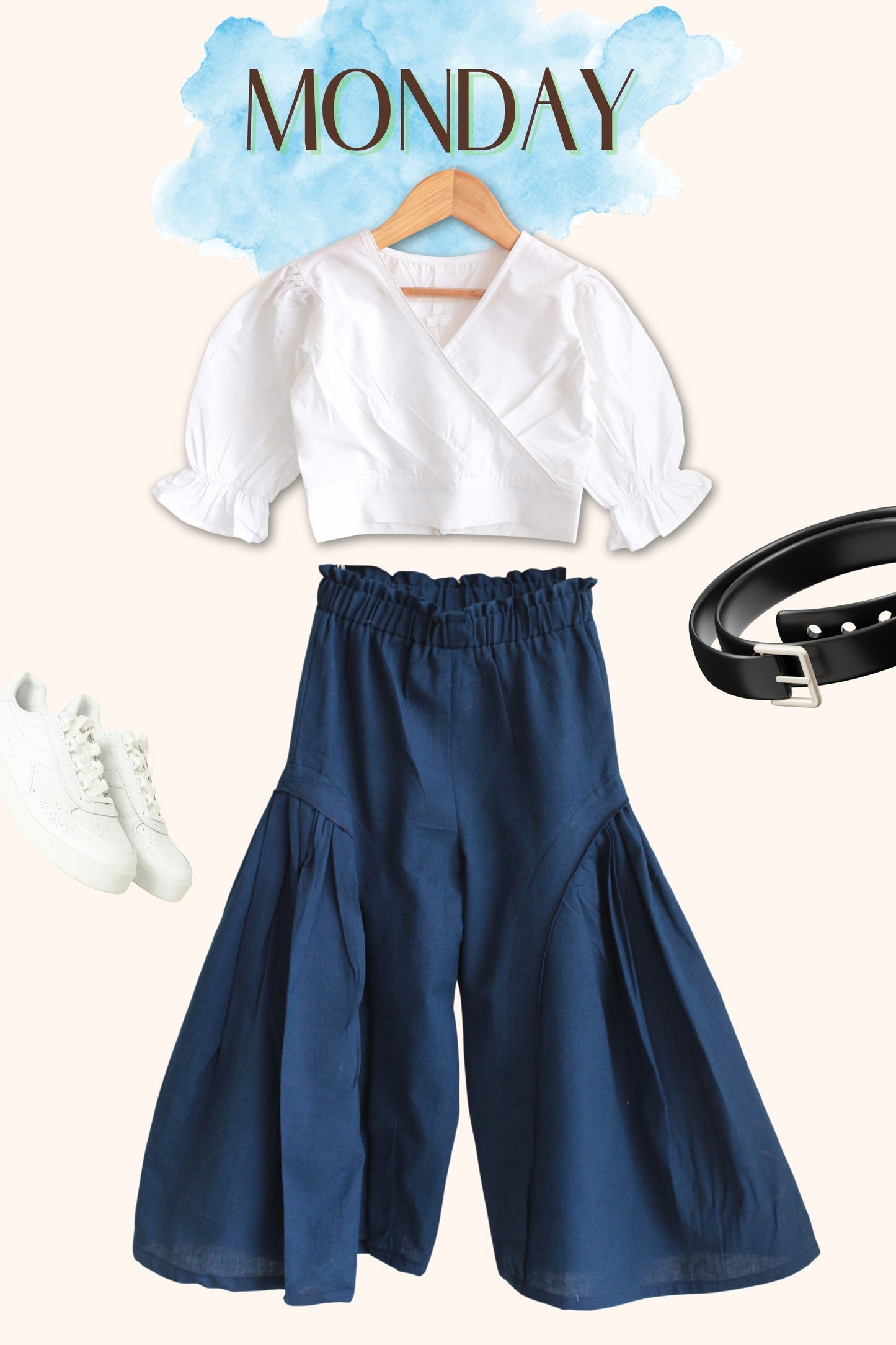 Peekaaboo Girls Cotton Stylish Set with Back Zipper and Flared Full-Length Palazzo Bottoms, Comfort+ Fabric, Elasticated Waist, Machine Washable