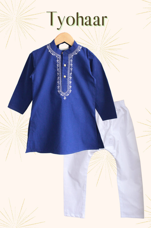 Boy's Tyohaar Embroidered Kurta with Pajami Set – Elegant Ethnic Wear for Festivals & Celebrations