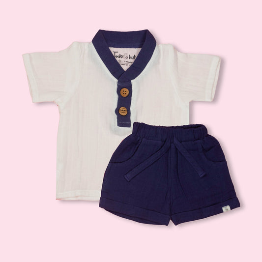 Blue Muslin Comfort Set by Tod’s Hut – Cute T-Shirt and Shorts Duo, Tailored for Bengaluru’s Sunny Seasons