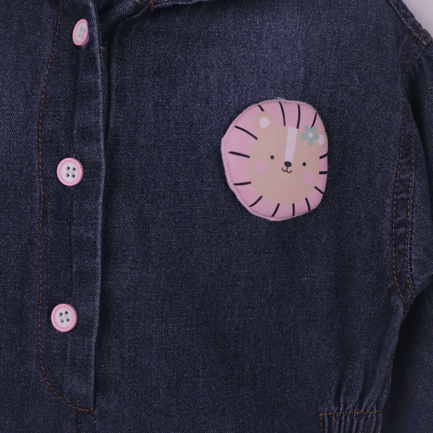 Cozy & Cute: Blue Denim Romper for Girls with Applique, Snap Buttons & Elastic Waist