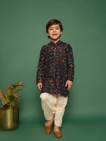 Blue Bliss – Boys’ Printed Kurta Pyjama by Vastramay