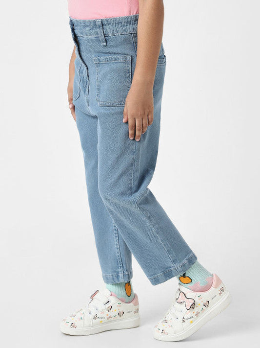 Solid Blue Flared Denim Jeans