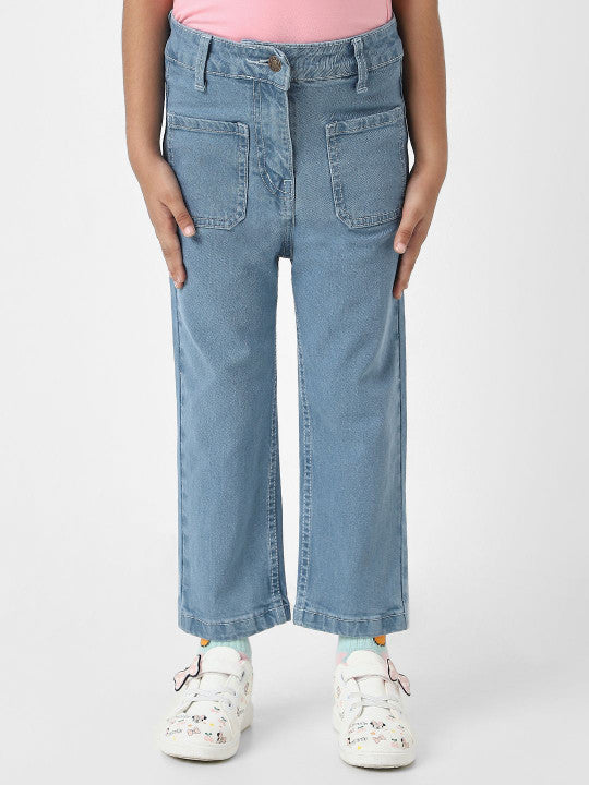 Solid Blue Flared Denim Jeans