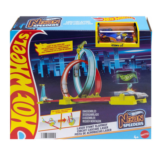Hot Wheels® Neon Speeders™ Laser Stunt Slamway – Track Set with Car, Multi-Color Track & Compact Storage