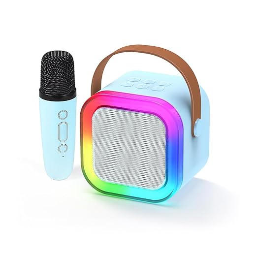 k12 Portable Karaoke Set with LED Bluetooth Speaker and Wireless Microphone/Multi Colour (Single Mike)
